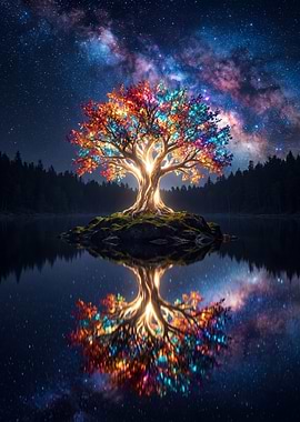 Magical Tree Under the Milky Way