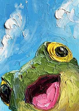 Close-up of a happy frog painting