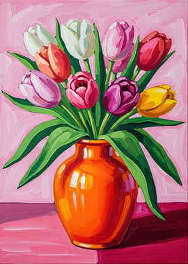 Vibrant Tulip Bouquet in Orange Vase