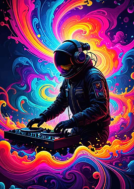 Astronaut DJ in Neon Galaxy