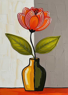 Textured Orange Flower in a Two-Toned Vase