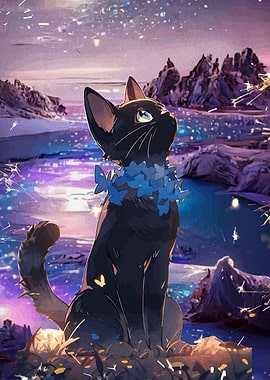 Black Cat with Butterfly Collar
