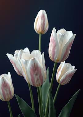 White and Pink Striped Tulips