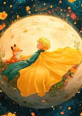The Little Prince and Fox on the Moon