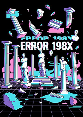 Retro Glitch Art with Greek Statues