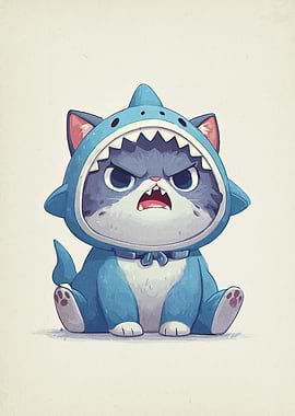 Grumpy Cat in Shark Costume