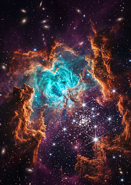 Cosmic Nebula with Stars and Galaxies