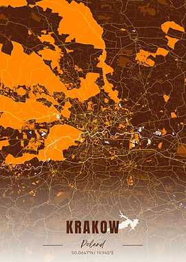 Krakow Poland Map Art