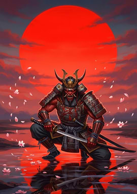 Samurai Warrior Under a Red Sun