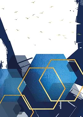 Abstract Geometric Hexagons with Birds