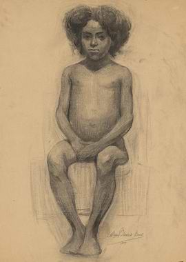 Charcoal sketch of a child sitting