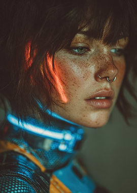 Cyberpunk Woman with Freckles