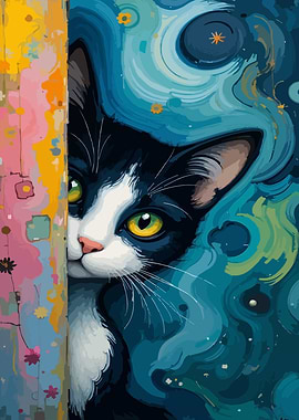 Tuxedo Cat Peeking Out