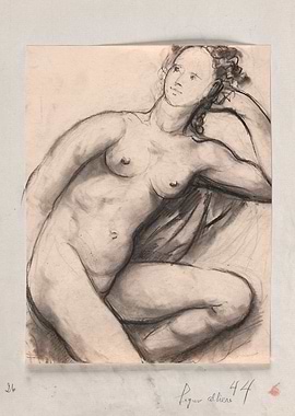 Charcoal Sketch of a Reclining Nude Woman