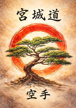 Bonsai Tree and Japanese Calligraphy