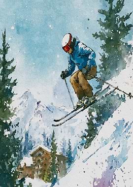 Skier Descending Snowy Mountain