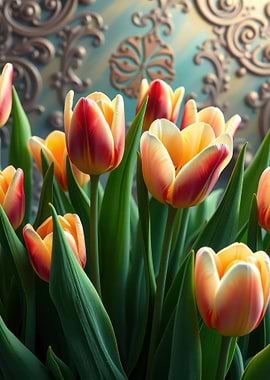 Close-up of Red and Yellow Tulips