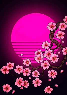 Cherry Blossoms with Pink Sun