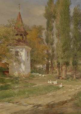 Chapel and Geese in a Pastoral Landscape
