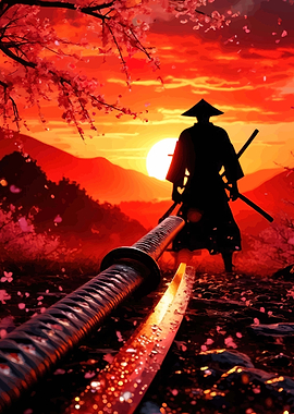 Samurai Sunset Cherry Blossoms