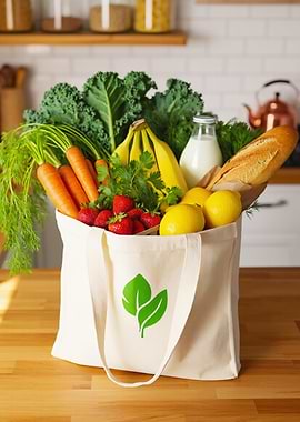 Reusable grocery bag filled with fresh produce