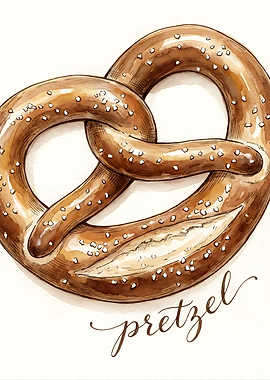 Watercolor Pretzel with Calligraphy
