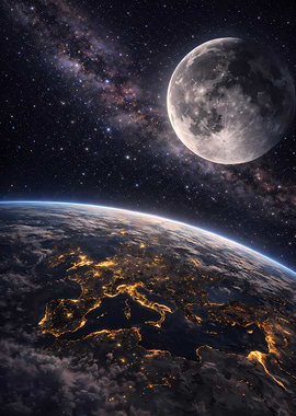 Earth, Moon, and Milky Way