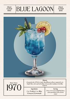 Vintage Blue Lagoon Cocktail – Classic 1970s Parisian Elegance