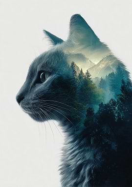 Double Exposure Cat and Mountains