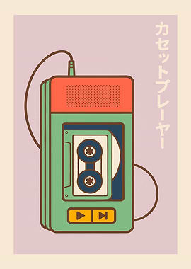 Retro Cassette Player with Japanese Text