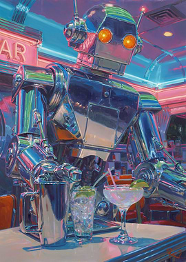 Robot Bartender in a Retro Diner