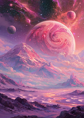Pink Nebula and Alien Landscape