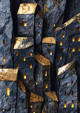 Gold Roof Stone Village Relief