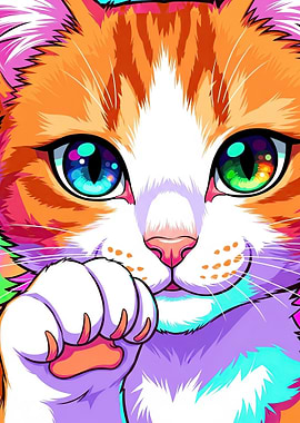Vibrant Cat Portrait with Colorful Eyes