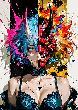 Dual-Faced Oni and Human Portrait