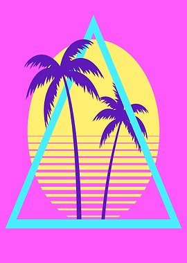 Retro Palm Trees Sunset Triangle