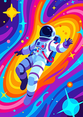Astronaut floating in colorful nebula