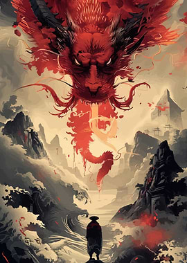 Dragon Overlooking a Warrior