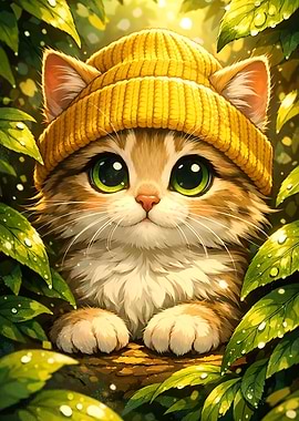 Cute Kitten in Yellow Beanie