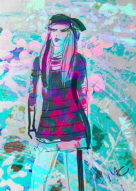 Fashion illustration with floral background