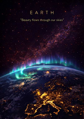 Earth Aurora and Galaxy