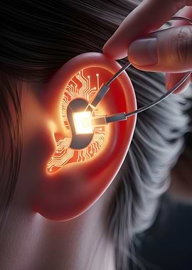 Human Ear with Circuitry and Chip
