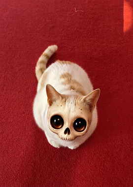 Cat with Skull Face and Big Eyes