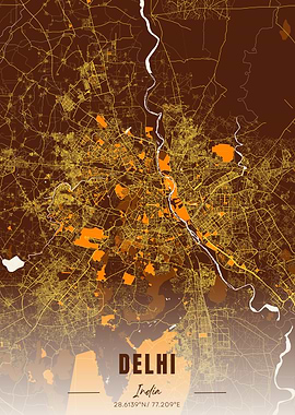 Delhi City Map Art