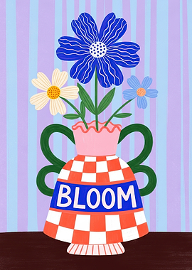 Vase with Flowers and 'Bloom' Text