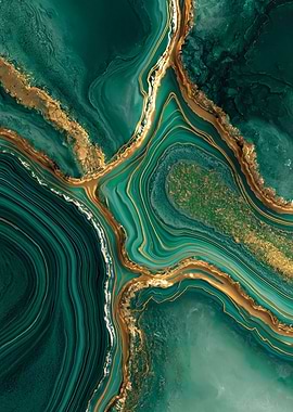 Abstract Emerald and Gold Marble Texture