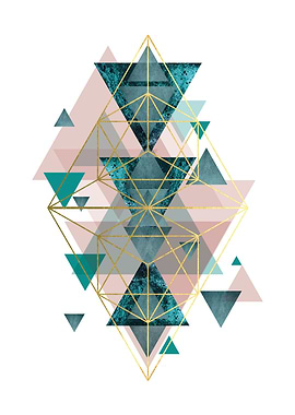 Geometric Teal and Pink Abstract Art