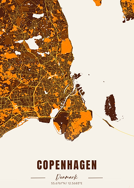 Copenhagen Denmark Map Art