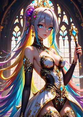 Anime Sorceress with Rainbow Hair