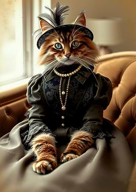 Victorian Cat in Elegant Attire